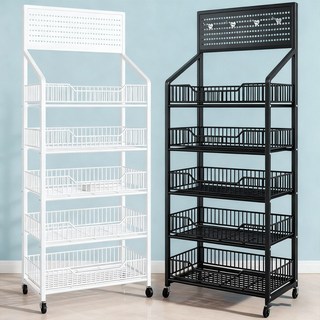 SeekFun 타공판 공간 활용 책 간식 다층 이동식 수납 선반 +악세사리 후크세트 블랙 화이트, 5단, 화이트/white