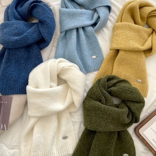 純色軟糯天藍色圍巾女生冬季韓系純白色情侶款冬天加厚保暖圍脖