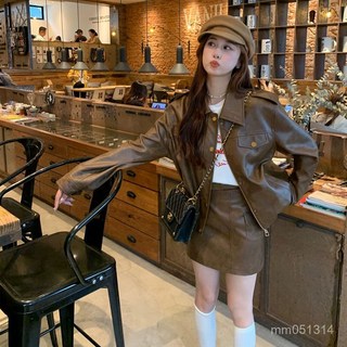 高檔美式皮衣外套女短款春秋不裂皮百搭寬鬆機車皮夾克洋氣韓版外套重磅外套寬鬆外套大尺碼外套oversize外套