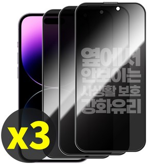 리빙그레이 1+1+1 아이폰14 프로 프로맥스 플러스 사생활 보호 강화유리 풀커버 액정 보호 필름, 3개