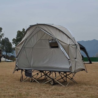 輕量行軍床帳篷 浮島床帳 防蟲蚊帳 野營帳篷 行軍床天幕 防風防曬兩用帳 離地設計保暖便攜潮流露營旅行釣魚帳篷, 卡其色離地帳篷（不含牀）, 1個