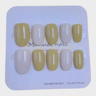 純色指甲貼片 附有2種顏色漸層設計, 10個, 41白短圓頭XS