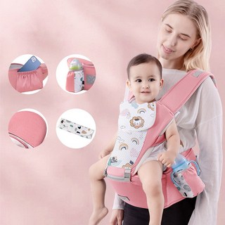 POMTOR 사계절 공용 메쉬 베이비 캐리어 힙시트 편안한 아기띠, 핑크