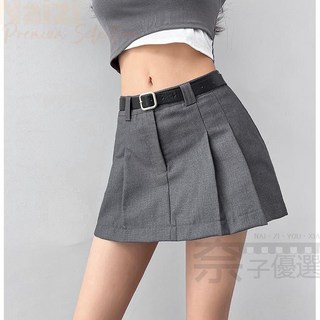 新竹出貨歐美學院風皮帶壓摺短裙超顯腿長防走光褲裙西裝百褶裙女生半身裙超短裙A字裙顯瘦性感美式辣妹傘裙辣妹減齡高腰短裙半裙