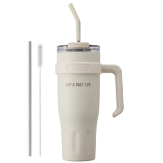 허니앤버니 텀블러 대용량 진공 304 스텐 보온 보냉 차량용 빨대 손잡이, 1개, 1100ml, 크림 화이트