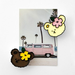 플루메리아 플라워 곰돌이 차량용 인테리어 자석 석고방향제 꽃 디퓨저 생일 집들이 선물, 레몬 곰돌이, 롱 클립, 잉글리쉬 페어 앤 프리지아