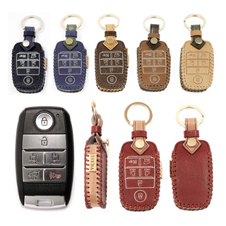 Frz 기아 B타입 6버튼 올뉴 더뉴 카니발 자동차 스마트키 키케이스 천연 가죽 키 케이스 차키 홀더 커버 새차 선물 전화번호 연락처 각인, 그레이카키