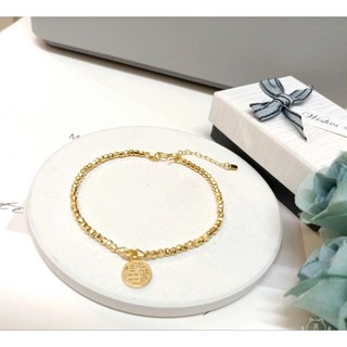 金色圓片福字造型金手鍊，時尚簡約設計，寓意吉祥如意，增添個人魅力