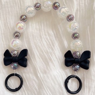 韓風ins小衆手機鏈條珠珠掛飾DIY串珠簡約手機掛繩手腕式防丟女, 1個, 黑色蝴蝶結款送卡片