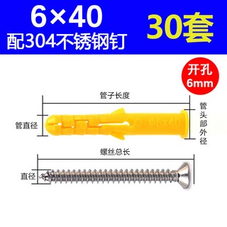 8x80 塑料膨脹螺絲 10套組, 1個, 6*40+304不鏽鋼釘(30套)