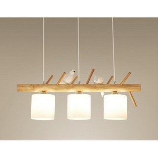 燭光燈飾 小鳥創意吊燈 原木侘寂風餐吊燈 北歐簡約日式風格, 3燈,12 cm(適合混凝土天花版), 實木