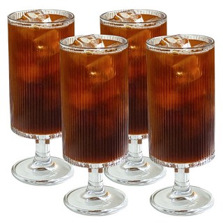 루비코코 플리츠 카페 유리 물 컵 맥주 하이볼 고블렛 잔, 4개, 투명