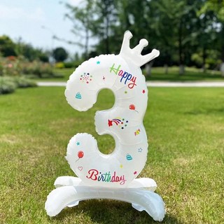 嗨購 生日數字氣球 白色站立數字 32寸鋁膜 生日派對皇冠氣球, 1個