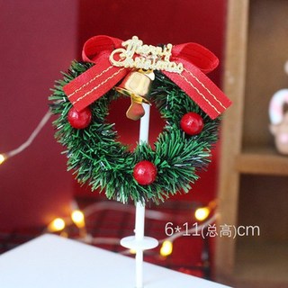 【微景小舖】附發票 迷你聖誕花環 聖誕節蛋糕裝飾 聖誕花圈 聖誕樹 聖誕老人 聖誕花圈裝飾插件插牌 微景觀 迷你場景佈置, 1個, 3號