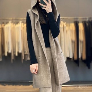 針織連帽背心 臺灣出貨 中長款毛衣外套