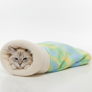 리우니 고양이 보온 극세사 숨숨집 침낭형 하우스 펫담요 펫침대, 1개, 오로라 그린