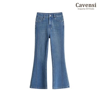 Cavensi 喇叭褲！大碼復古微喇叭牛仔褲 九分褲