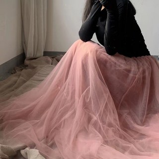 中長裙 紗裙 網紗半身裙 高腰修身顯瘦 A字蓬蓬裙 學院風