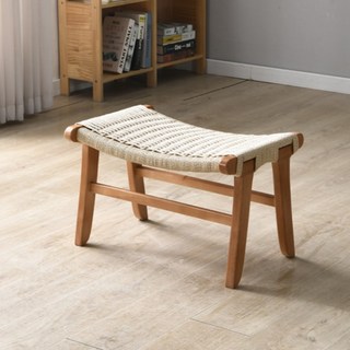 藤編椅 餐椅 戶外椅 中古實木 陽台看書椅 日式休閒 藤編靠背椅 客廳繩編單人沙發 民宿躺椅, 1個, 櫻桃色繩編腳凳