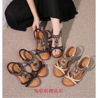 厚底坡跟涼鞋水鑽坡跟涼鞋厚底女鞋戶外運動涼鞋防滑軟底大尺碼涼鞋女涼拖 露腳涼鞋 休閑扣子簡約女涼鞋 防水海邊沙灘鞋 度假, 藏青色,40【250】