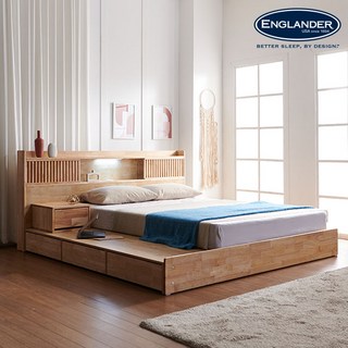 잉글랜더 아틀리에 LED 원목 평상형 수납 침대( LK매트제외)+협탁, 내츄럴원목