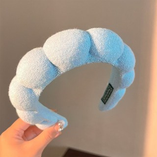 法式藍色雲朵髮箍 高顱頂寬邊洗臉髮卡 網紅新款髮箍 黑色顯瘦髮箍 減齡洗臉專用髮箍, 1個, 雲朵髮箍-奶藍