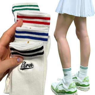 바이제이알 컬러 중목 여성골프양말 줄무늬 레터링 4켤레세트, 4개