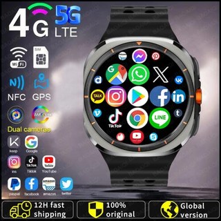 Watch 7 Ultra 스마트 워치 남성 화상 통화 스마트워치 4G5G SIM 카드 GPS 와이파이 회전 카메라 글로벌 통화 삼성 구글 맵, 1)Black