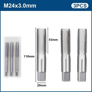 3 개 HSS 기계 나사 탭 M2-M24 스트레이트 플루트 메트릭 플매트 카펫 러그 핸드 드릴 비트 세트 손 도구, [08] 3pcs M24x3.0