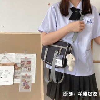 JK制服包包女學生包日系帆布校園單肩包lolita包包純色斜挎包通勤包, 黑色送腮紅熊 收藏送胸卡