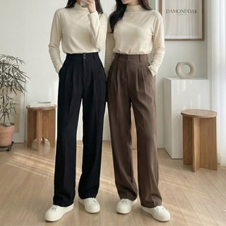 다몬딱 여성 바지 하이웨스트 슬랙스 밴딩허리 와이드