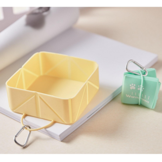 WarmPaws 강아지밥그릇 고양이밥그릇 애견 접이식 식기 반려동물 휴대용 캠핑용, 1개, Yello