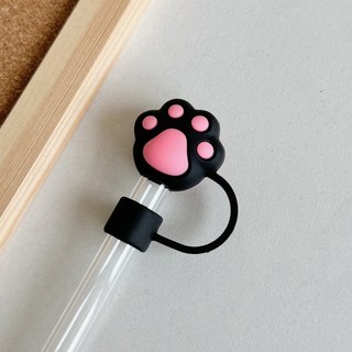 可愛卡通吸管帽適用於10mm新款pvc軟膠吸管套可愛風吸管保護套食品級防塵吸管帽, 黑色貓爪-10mm, 1個