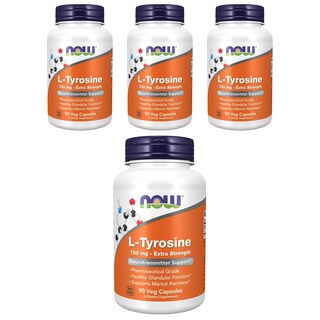 NOW Foods 左旋酪胺酸750mg素食膠囊, 90顆, 4罐