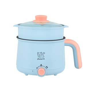 多功能電煮鍋 110v快煮美食鍋 宿舍迷你電鍋 不沾防燒鍋, 粉蓝色  送pp白色蒸籠【超取限2台】, 粉蓝色 送pp白色蒸籠【超取限2台】