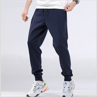 口袋有拉鍊棉質運動褲，長褲縮口素色休閒褲，鬆緊腰男長褲秋季長褲，簡潔百搭工作褲男褲