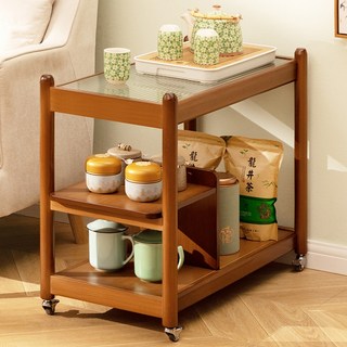 移動邊桌 附輪茶几邊櫃 小戶型客廳沙發邊桌, 茶木色