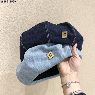 牛仔布圓頂C標蓓蕾帽子 女青年百搭休閑畫家帽 日系貝雷帽