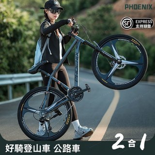 26吋 變速山地車 碳鋼碟剎 避震 越野賽車 自行車, 1個, 淺灰色-福條輪,26寸24速（適160-198cm）