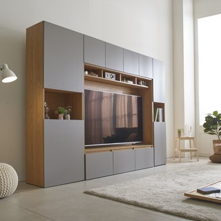 모노 2600 월플렉스 시스템 거실장세트 수납장 65인치 티비장 장식장 이불장 서재인테리어, 모던 화이트(바디-오크), 2. 500장+1600tv장+500장