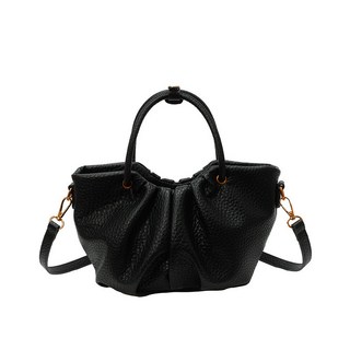 復古風褶皺手提包 單肩斜挎包 時尚百搭 軟皮質感, 黑色