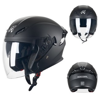 MOCOERL 오토바이 헬멧 초경량 오픈페이스 투명실드 안전모 통풍 무광블랙