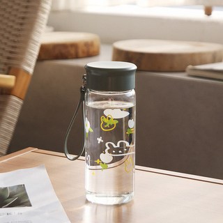 提繩玻璃杯 隨身玻璃杯 玻璃環保杯 玻璃水瓶 玻璃瓶 透明水杯 小玻璃杯 玻璃隨行杯 玻璃水壺 小水壺 玻璃水壺 小水壺, 灰色, 1個