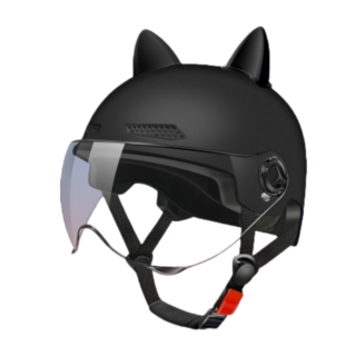 MILLANDA 헬멧 전동차 헬멧 3C 인증 전동차 헬멧 오토바이 헬멧 사계절 헬멧, 투명하다, 고양이의 귀-블랙