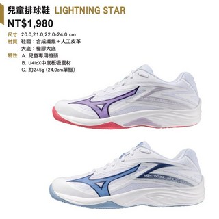 詹姆士的店 美津濃 兒童羽球鞋 排球鞋 LIGHTNING STAR Z7 Jr. 輕量透氣耐磨