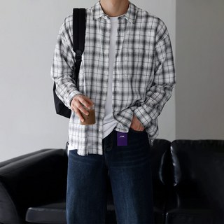 베이직바이블 남여공용 코튼 오버핏 체크셔츠 스트릿 캐주얼 커플룩 간절기 가벼운 남방