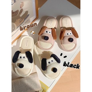 小狗造型亞麻室內拖鞋：防滑、透氣、居家必備，可愛棉麻拖鞋，春秋季男女通用止滑拖鞋, 米白色,36-37, 1個