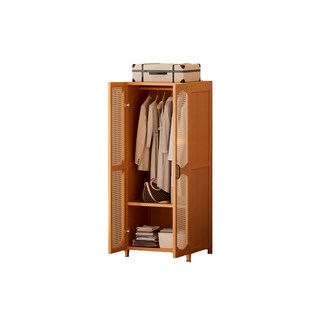 塑藤櫃門衣櫥 加粗掛衣桿 分層儲衣區 頂部行李區, 橢圓塑藤二門衣櫃-胡桃色【租房必備】