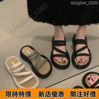 厚底增高拖鞋 踩屎感戶外拖鞋 涼鞋女 夏季外穿簡約涼鞋 兩穿沙灘拖鞋 厚底增高休閒涼鞋, 羅馬風暗黑-2338,24-25