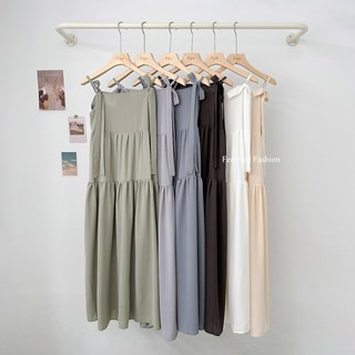 Fee綁結細肩蛋糕洋裝，多色可選，蝴蝶結長洋裝，韓系夏裝吊帶背心裙, 現貨-綠色F
